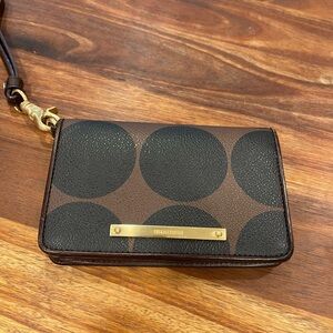 Brahmin Debra Wristlet. Brown/Black polka dot. Unique and stunning.